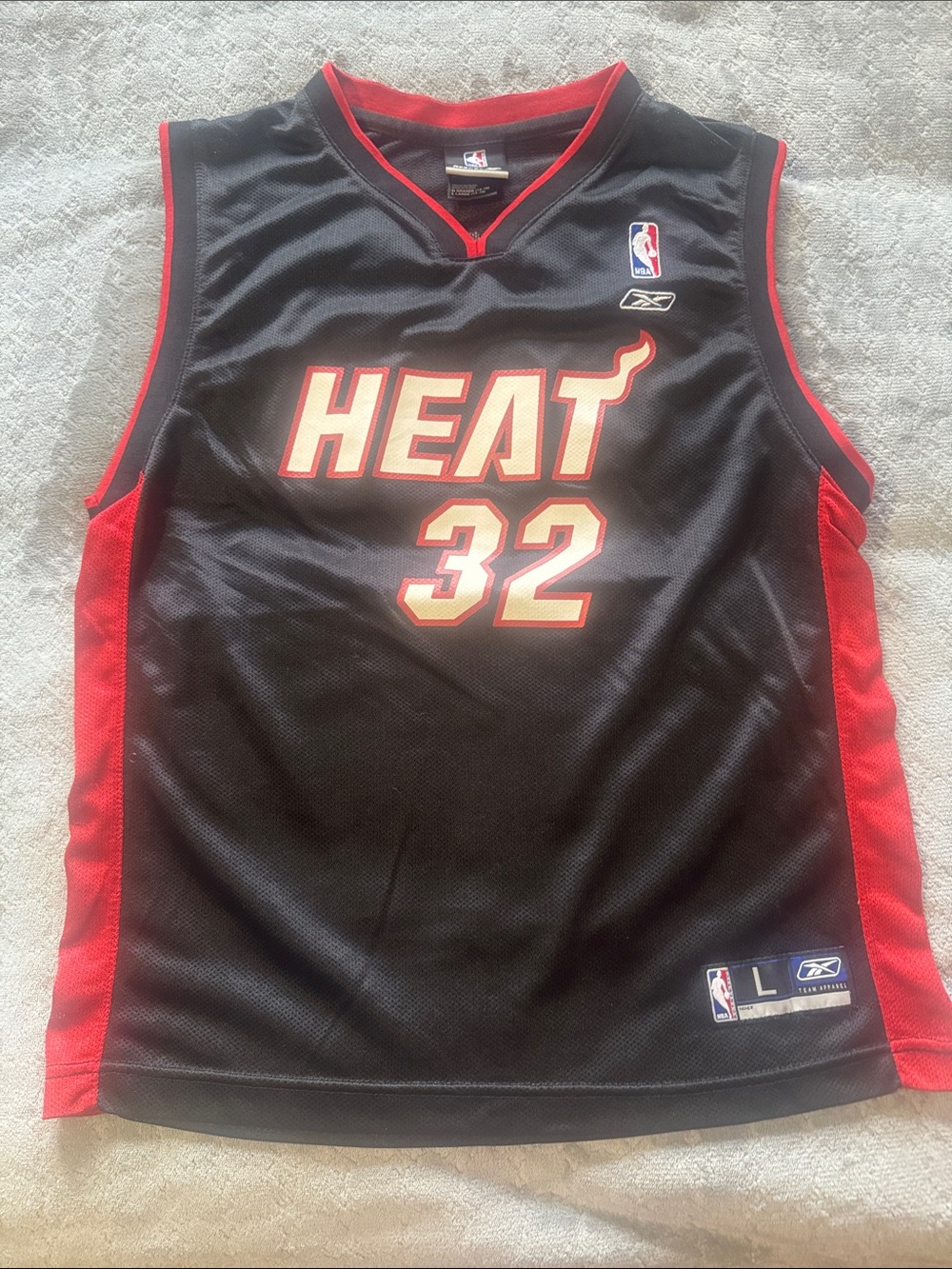 Reebok Miami Heat Black and Red #32 Basketball Jersey O’NEAL